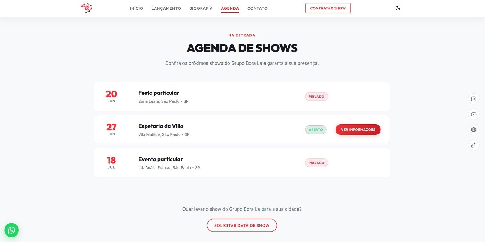 Agenda de shows do Grupo Boralá