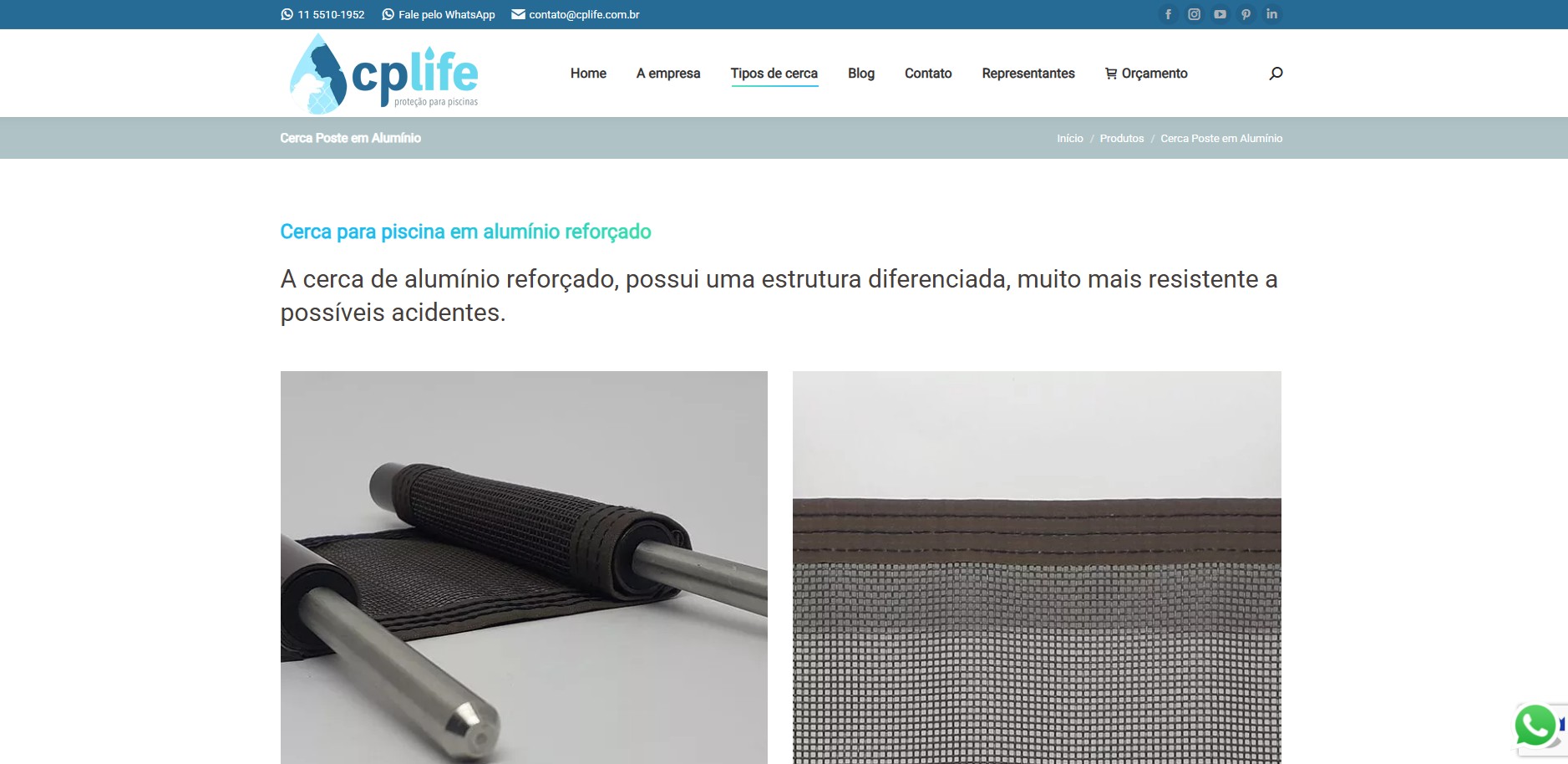 Página de produto do site da CP Life