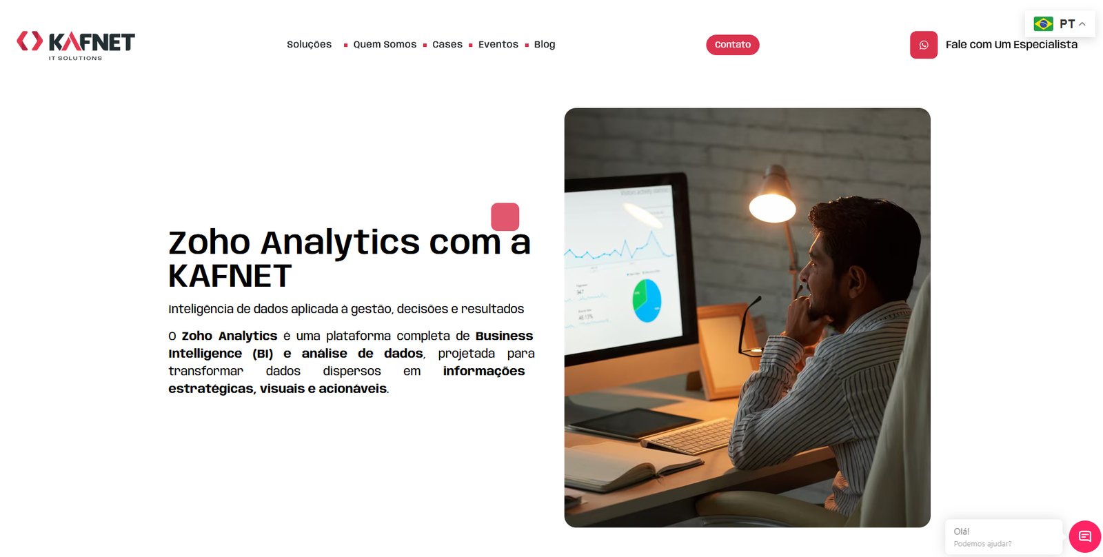 Página de soluções Zoho Analytics da Kafnet